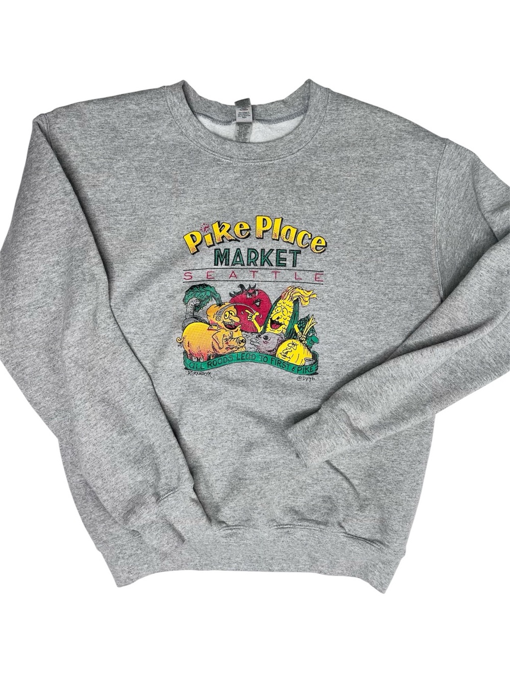 VINTAGE 90’s Print Pikes Place Seattle Crew Neck Sweatshirt Size Small